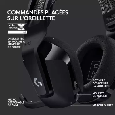 Casque gamer sans fil LOGITECH G733 Lightspeed - Noir