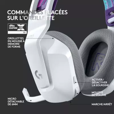 Casque gamer sans fil Logitech G733 Lightspeed blanc - Performances exceptionnelles