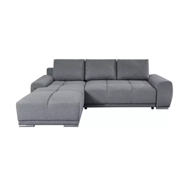 Canapé d'angle gauche 4 places convertible CASSANDRA avec coffre en tissu - Gris - L270 x P181 x H89cm - LOUNGITUDE