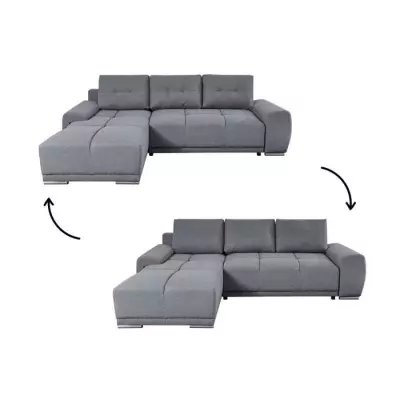 Canapé d'angle gauche convertible avec coffre en tissu - Gris - L270 x P181 x H89cm - LOUNGITUDE