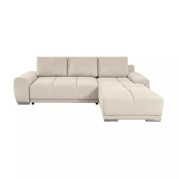 Canapé d'angle droit 4 places convertible CASSANDRA avec coffre en tissu - Beige - L270 x P181 x H89cm - LOUNGITUDE