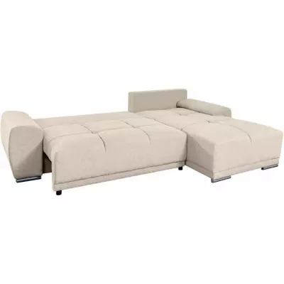 Canapé d'angle convertible 4 places avec coffre en tissu - Beige