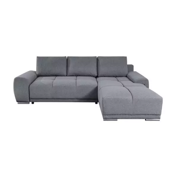 Canapé d'angle droit 4 places convertible CASSANDRA avec coffre en tissu - Gris - L270 x P181 x H89cm - LOUNGITUDE