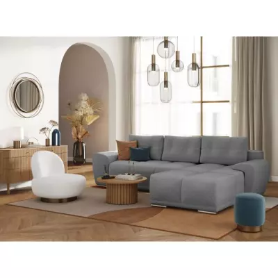 Canapé d'angle convertible CASSANDRA avec coffre en tissu - Gris - L270 x P181 x H89cm