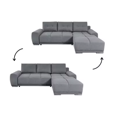 Canapé d'angle convertible CASSANDRA avec coffre en tissu - Gris - L270 x P181 x H89cm