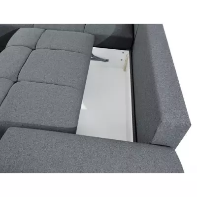 Canapé d'angle convertible CASSANDRA avec coffre en tissu - Gris - L270 x P181 x H89cm