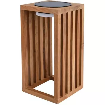 Lanterne solaire décorative en bois teck massif - LUMISKY - CHENNAI - H30 cm