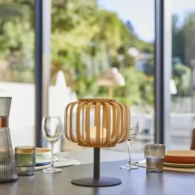 Lampe de table sans fil en bambou naturel - LUMISKY - H25 cm