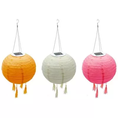 Lot de 3 lampions solaires Lumisky Shangri La - 20 cm - Rose, creme et orange