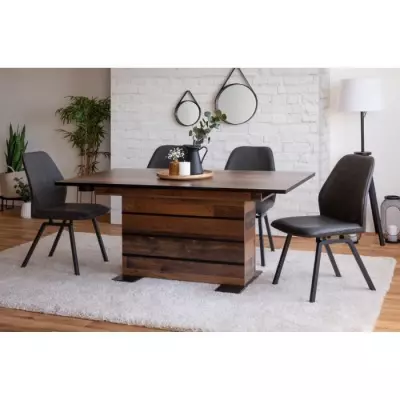 Table extensible Boisé Old Style et noir MANHATTAN - L 160-200 cm