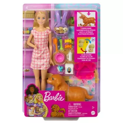 Barbie Coffret naissance des chiots - Poupée mannequin