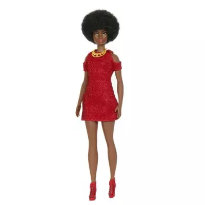 Poupée Barbie Fashionistas 221 : cheveux noirs et robe rouge