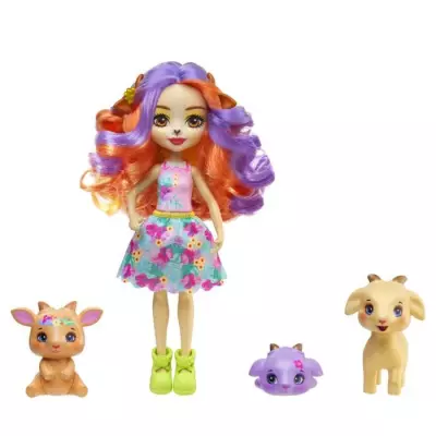 Enchantimals-Famille de Golita Chevre-Poupée & 3 Figurines - Jouet POUPEE
