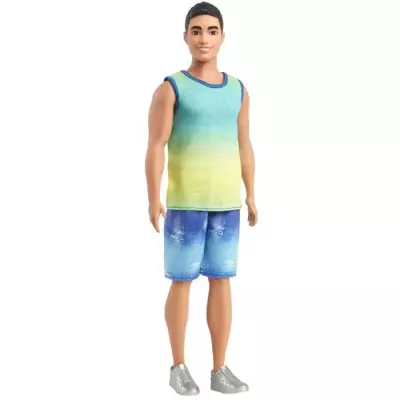 Poupée Ken Fashionistas avec débardeur dégradé et short en jean - 3 ans+