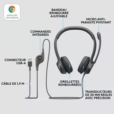 Casque - Filaire - Logitech - H390 - USB - Anti-parasite - Noir