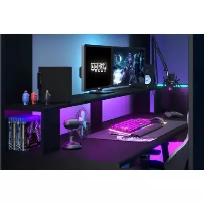 Lit mezzanine enfant Gamer LED - 90 x 200 cm - Noir mat - Made in France
