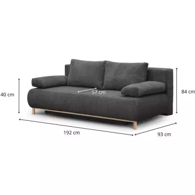 Banquette convertible 3 places MIKA gris foncé - Velours côtelé - Coffre de rangement