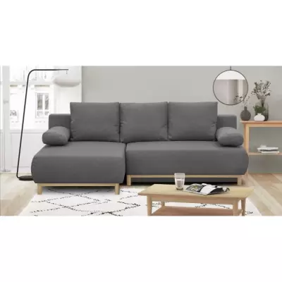 Canapé d'angle convertible MIKA 3 places gris clair - Éco-responsable & Certifié Oeko-Tex