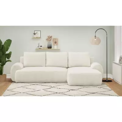 Canapé d'angle convertible MILO 4/5 places - Beige clair - Eco-friendly