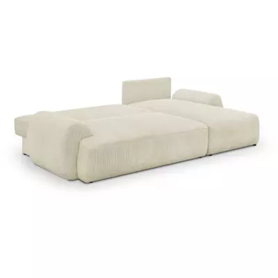 Canapé d'angle convertible 4/5 places MILO - Velours beige - Coffre rangement