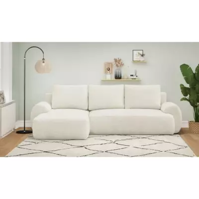 Canapé d'angle convertible 4/5 places MILO - Tissu bouclette beige clair