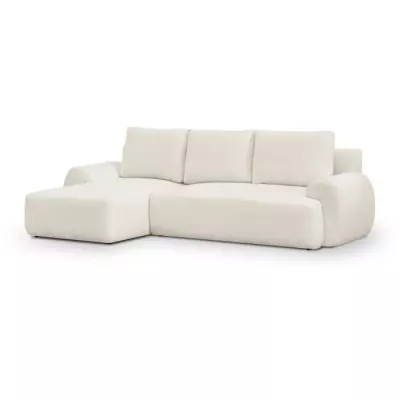 Canapé d'angle convertible 4/5 places MILO - Tissu bouclette beige clair
