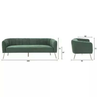 Canapé 3 places en velours vert - MATHIS - Structure bois massif