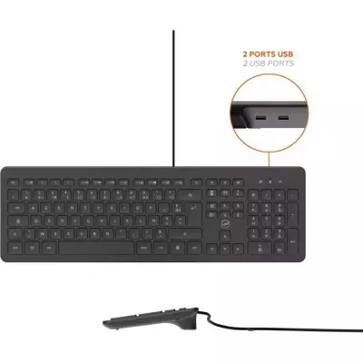 Clavier PC Business Filaire avec 2 hub USB intégré - Noir