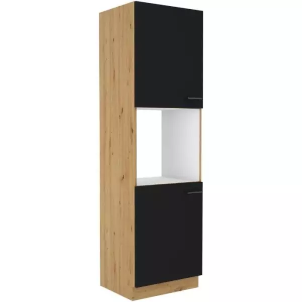 MODENA - Colonne four - 2 portes - 60 x 57 x 210 cm - Chene artisan / Noir mat