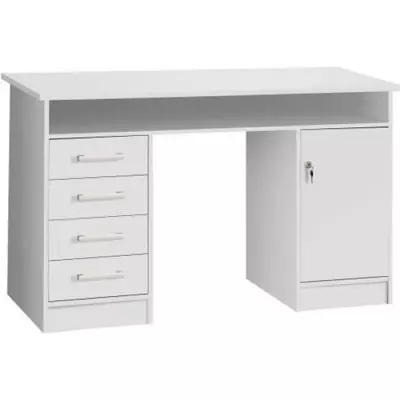 Bureau ALICANTE blanc avec clés - 4 tiroirs - 126x55x76cm