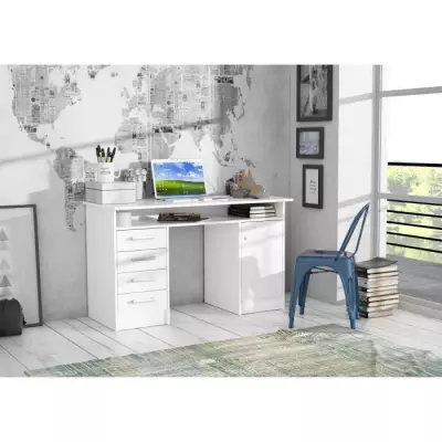 Bureau ALICANTE blanc avec clés - 4 tiroirs - 126x55x76cm
