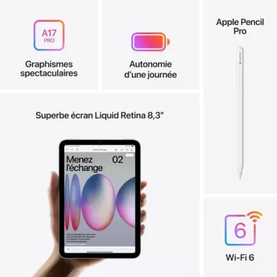 iPad mini (2024) - 8.3''- WiFi - 128 Go - Violet - Tablette Tactile