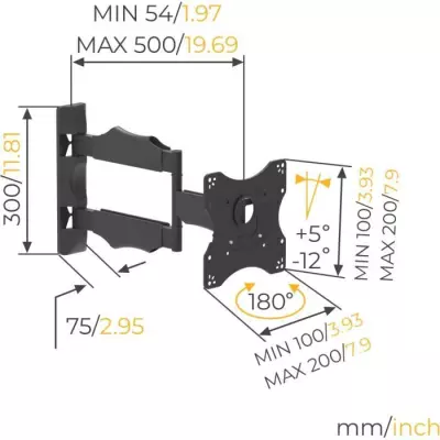Support Mural TV NANOOK Inclinable pour écrans 19-43'' - Fixation Orientable