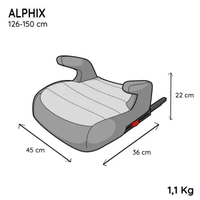 Rehausseur isofix ALPHIX pour enfants de 8 à 12 ans - Gris
