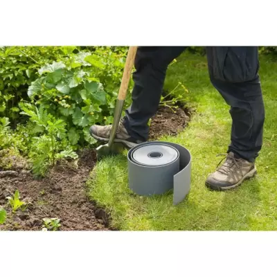 Bordure de jardin NATURE Gris 3mm PE recyclé 15x10m - 10 Ancres - H26,7 x 1,9 x 1,8 cm