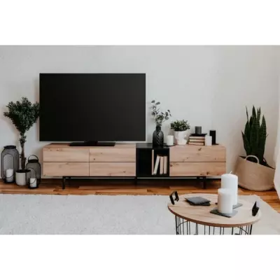 Meuble TV 3 abattants Chêne et Noir - Design NOLA