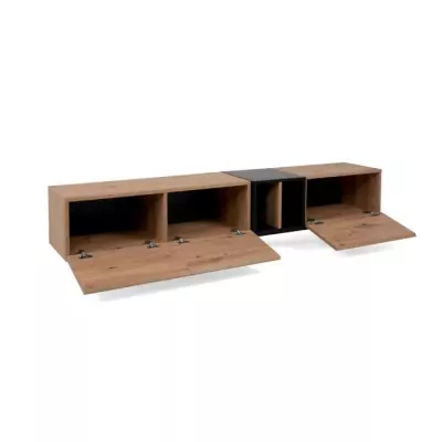 Meuble TV 3 abattants Chêne et Noir - Design NOLA