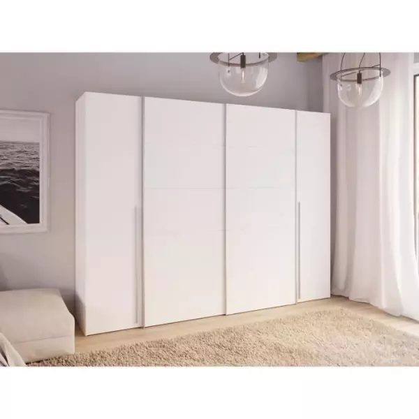 Armoire - Blanc mat - 2 portes battantes + 2 portes coulissantes - L 270,3 x P 61,2 x H 210 cm - NARAGO