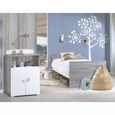Lit combiné évolutif en bois gris - Babyprice Leaf - 120x60cm devient 90x190cm