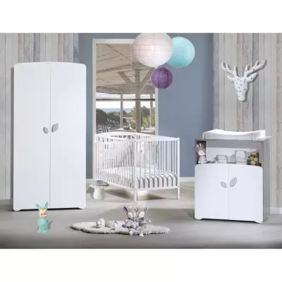 Armoire bébé LEAF - 2 portes et 1 niche - Blanc