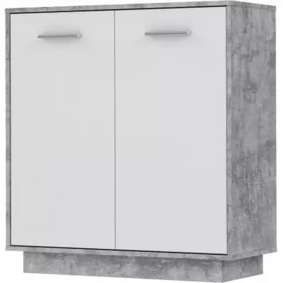 Buffet compact PILVI - Blanc et béton clair - FSC® 100% - L 82,9 x P 34,2 x H 88,1 cm