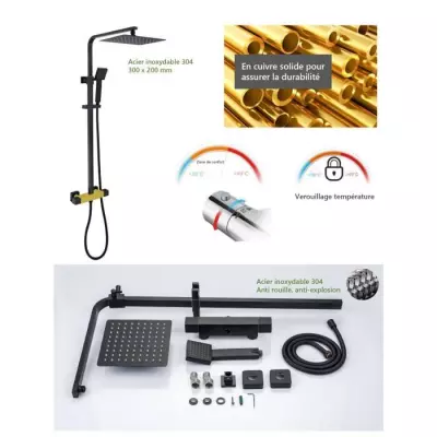 Colonne de douche OCEANIC - Mitigeur thermostatique - Noir mat