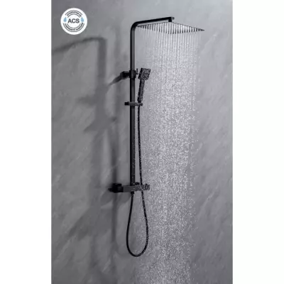 Colonne de douche OCEANIC - Mitigeur thermostatique - Pomme haute carrée 30x30 cm - Noir mat - Design élégant
