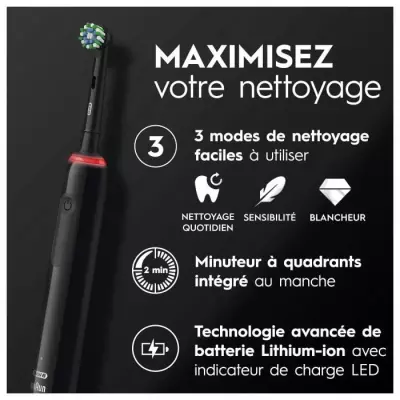 Lot de 2 Brosse à dents électriques Oral-B Pro 3 3900 - 2 manches noirs