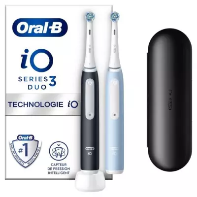 Ensemble Oral-B iO 3: 2 Brosses à Dents Electriques, 2 Brossettes, 1 Etui de Voyage