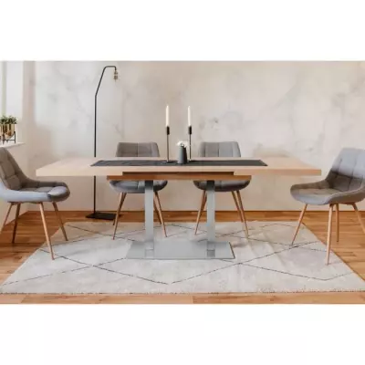 Table à manger extensible ORLANDO - Style contemporain - Chene artisan et alu