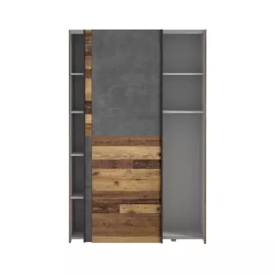 Armoire 2 portes coulissantes multifonction en bois et béton gris - OZZUL