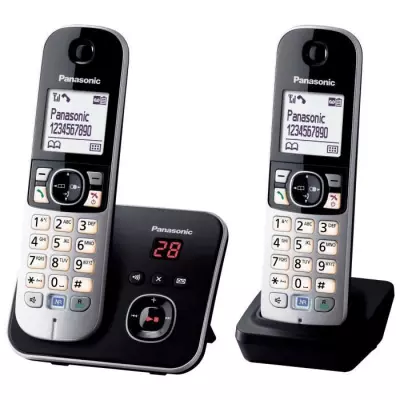 Téléphone sans fil duo PANASONIC KXTG6822 - Réduction de bruit et blocage, 21x13x13 cm
