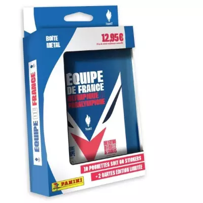 Boîte métal PANINI JO 2024 Equipe de France - 10 pochettes + 2 cartes