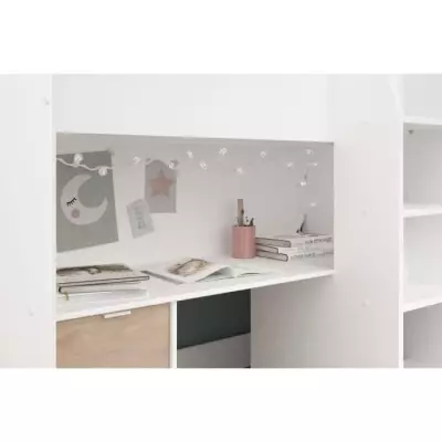 Lit combiné mezzanine enfant TOM - Blanc et chene - Made in France